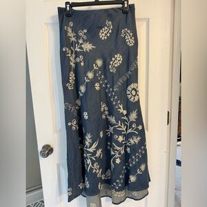 New Small Johnny Was Embroidered Navy Floral Maxi Skirt